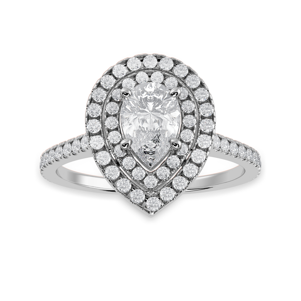 50-Pointer Pear Cut Solitaire Double Halo Diamond Shank Platinum Ring JL PT 1300-A   Jewelove.US