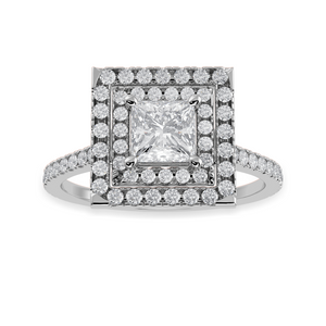 70-Pointer Princess Cut Solitaire Double Halo Diamond Shank Platinum Ring JL PT 1301-B   Jewelove.US