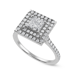 50-Pointer Princess Cut Solitaire Double Halo Diamond Shank Platinum Ring JL PT 1301-A   Jewelove.US