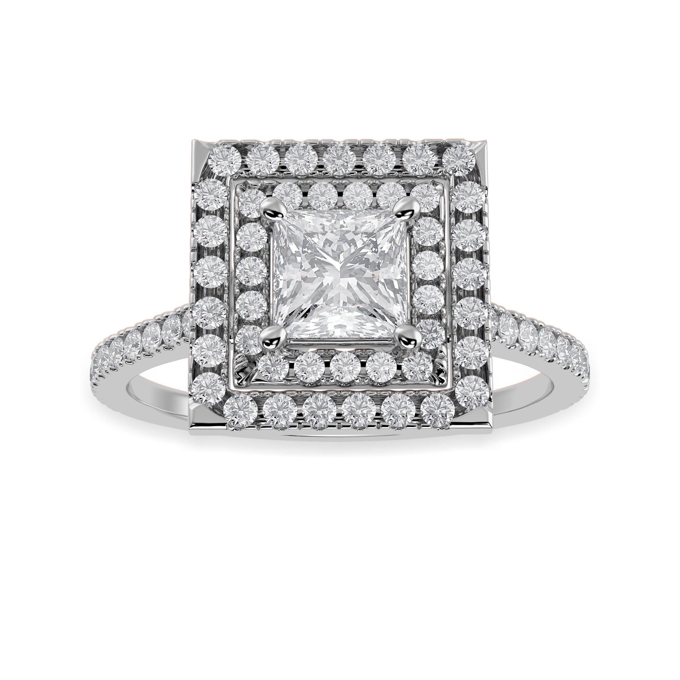 50-Pointer Princess Cut Solitaire Double Halo Diamond Shank Platinum Ring JL PT 1301-A   Jewelove.US