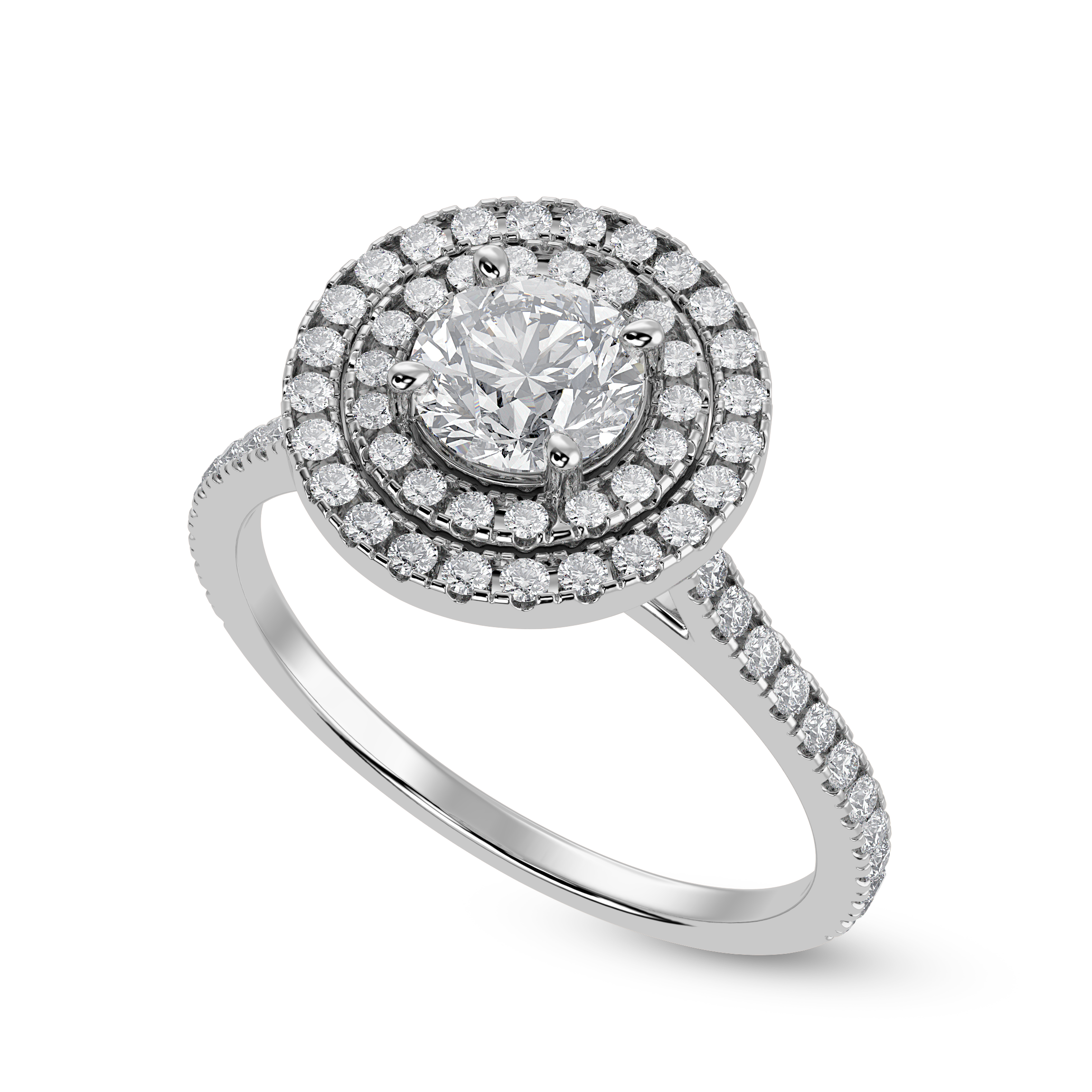 70-Pointer Double Halo Solitaire Diamond Shank Platinum Ring JL PT 1302-B   Jewelove.US