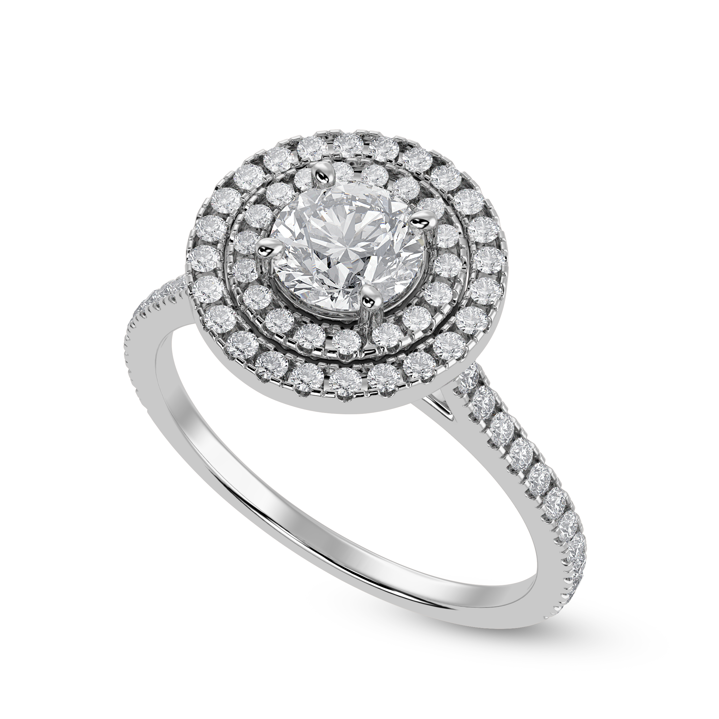 50-Pointer Double Halo Solitaire Diamond Shank Platinum Ring JL PT 1302-A   Jewelove.US