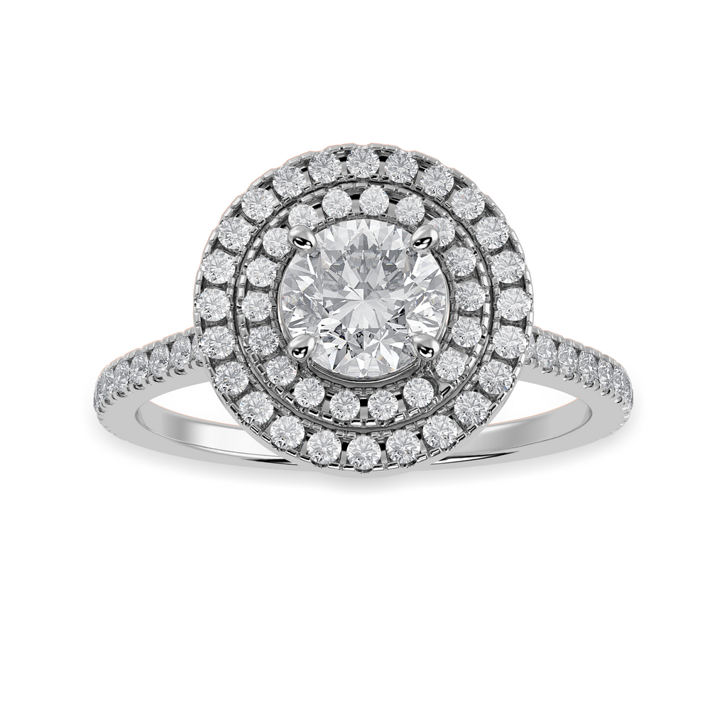 50-Pointer Double Halo Solitaire Diamond Shank Platinum Ring JL PT 1302-A   Jewelove.US