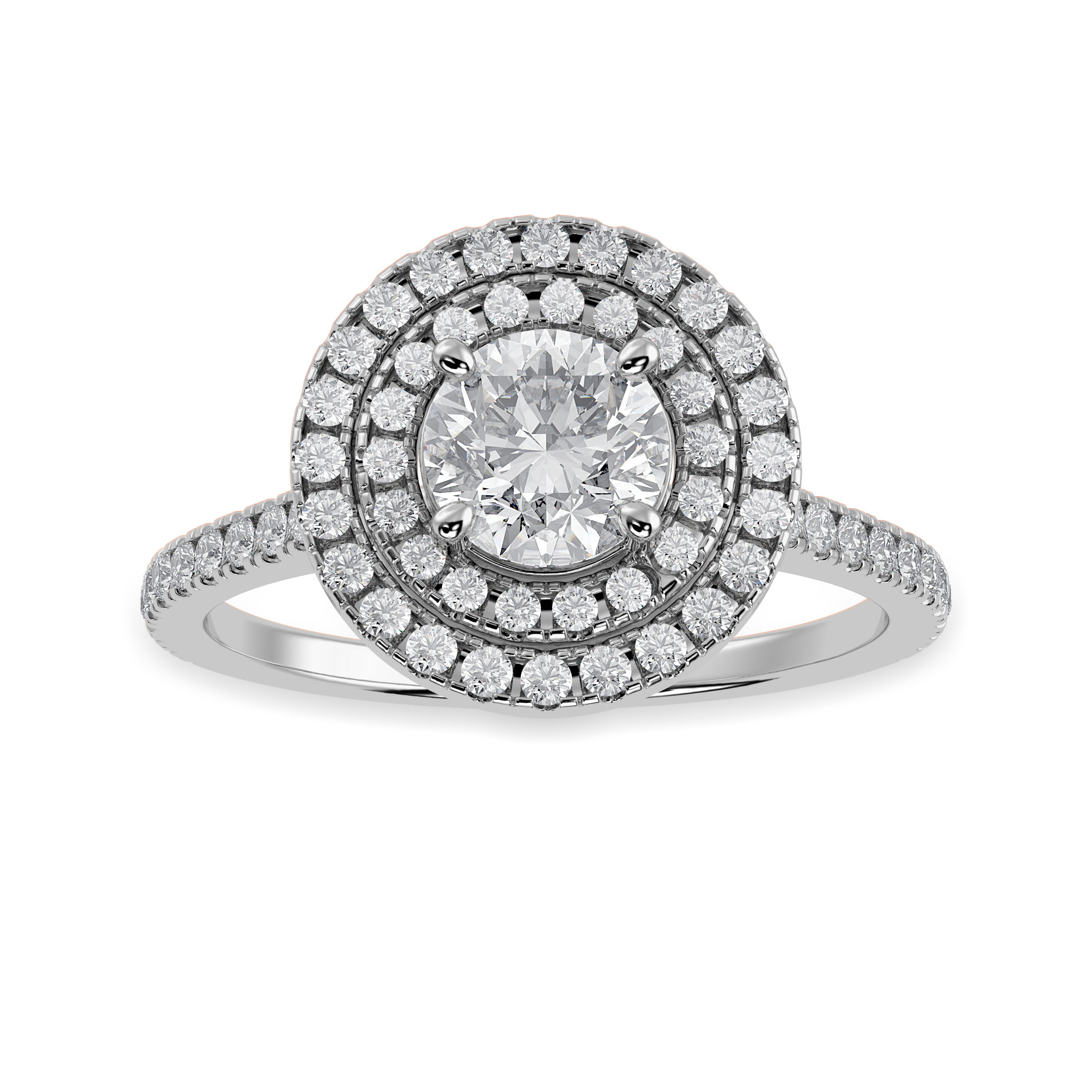 70-Pointer Double Halo Solitaire Diamond Shank Platinum Ring JL PT 1302-B   Jewelove.US