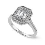 Load image into Gallery viewer, 50-Pointer Emerald Cut Solitaire Halo Diamond Shank Platinum Ring JL PT 1304-A   Jewelove.US
