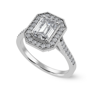 70-Pointer Emerald Cut Solitaire Halo Diamond Shank Platinum Ring JL PT 1304-B   Jewelove.US