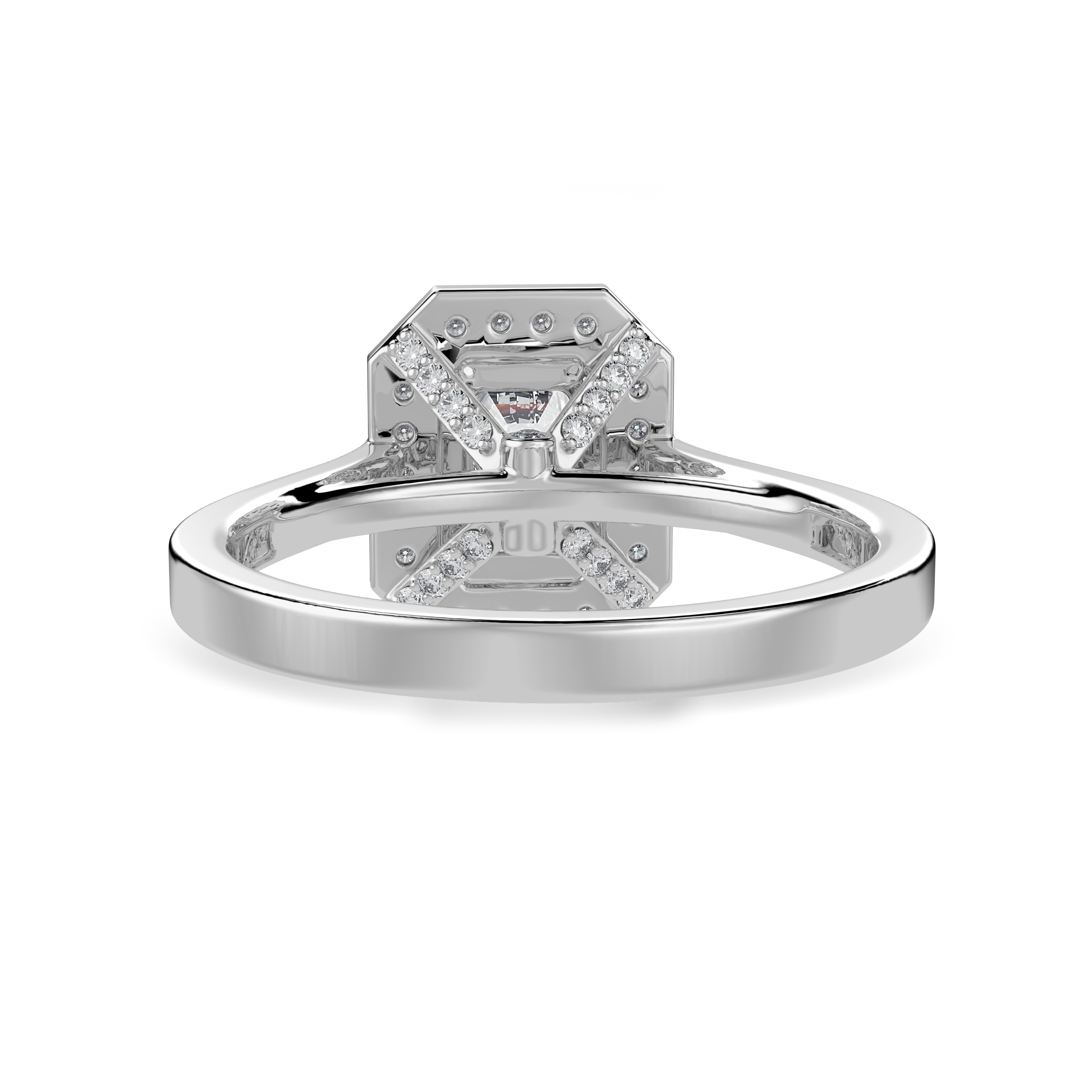 70-Pointer Emerald Cut Solitaire Halo Diamond Shank Platinum Ring JL PT 1304-B   Jewelove.US