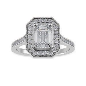 70-Pointer Emerald Cut Solitaire Halo Diamond Shank Platinum Ring JL PT 1304-B   Jewelove.US