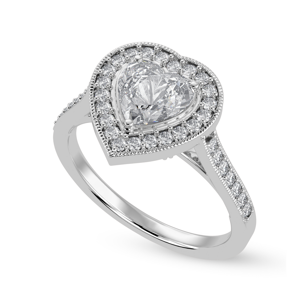 30-Pointer Heart Cut Solitaire Halo Diamond Shank Platinum Ring JL PT 1305   Jewelove.US