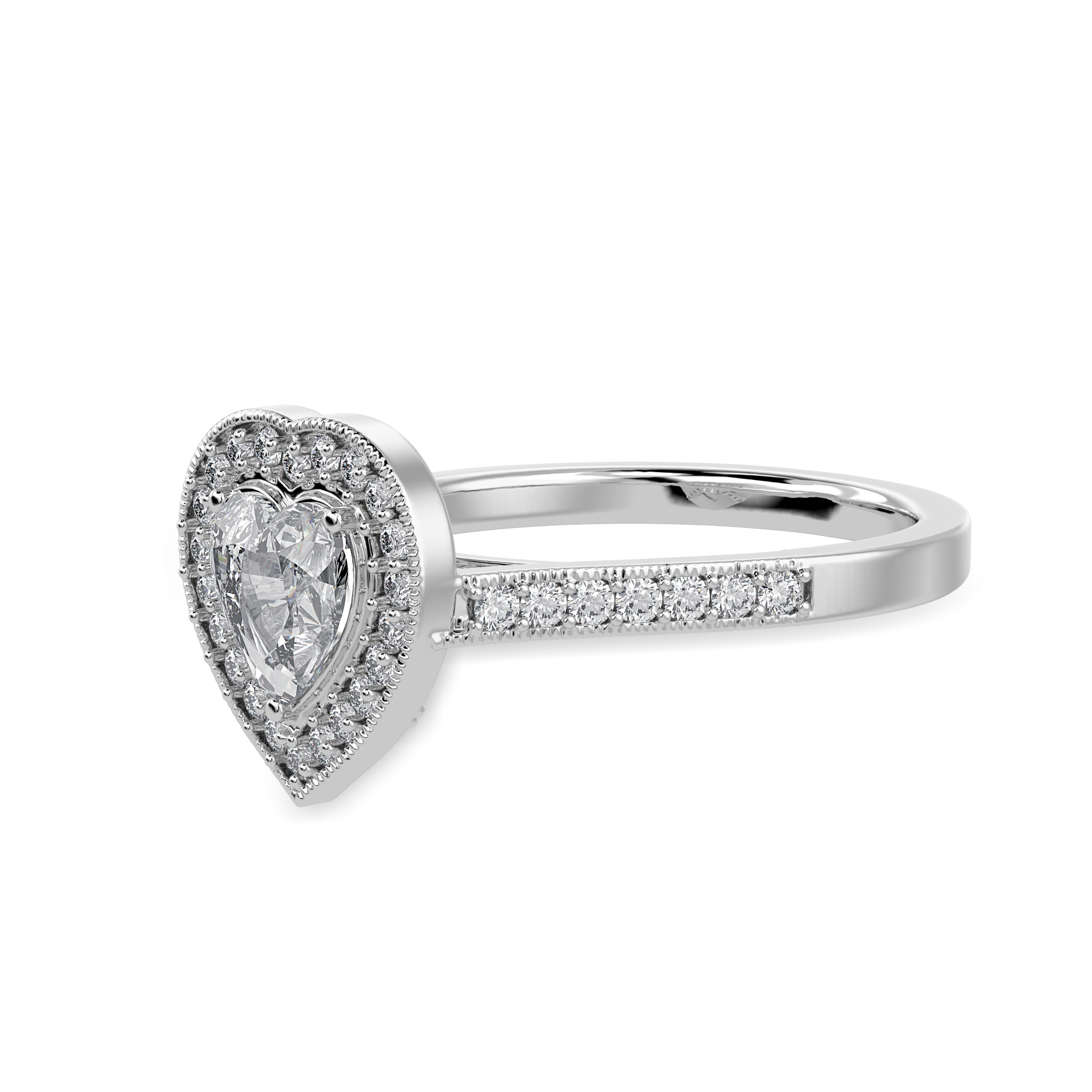 70-Pointer Heart Cut Solitaire Halo Diamond Shank Platinum Ring JL PT 1305-B   Jewelove.US