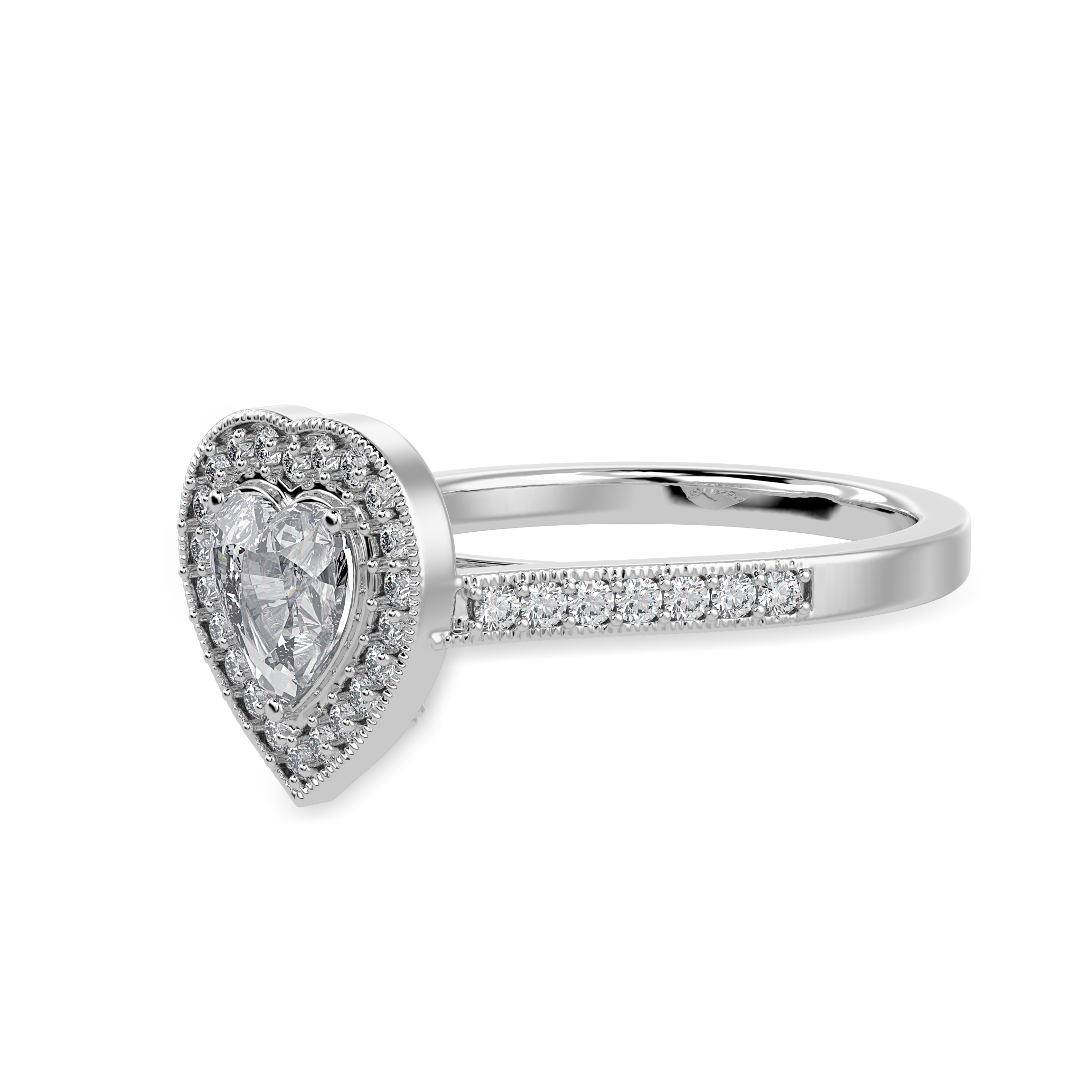 50-Pointer Heart Cut Solitaire Halo Diamond Shank Platinum Ring JL PT 1305-A   Jewelove.US