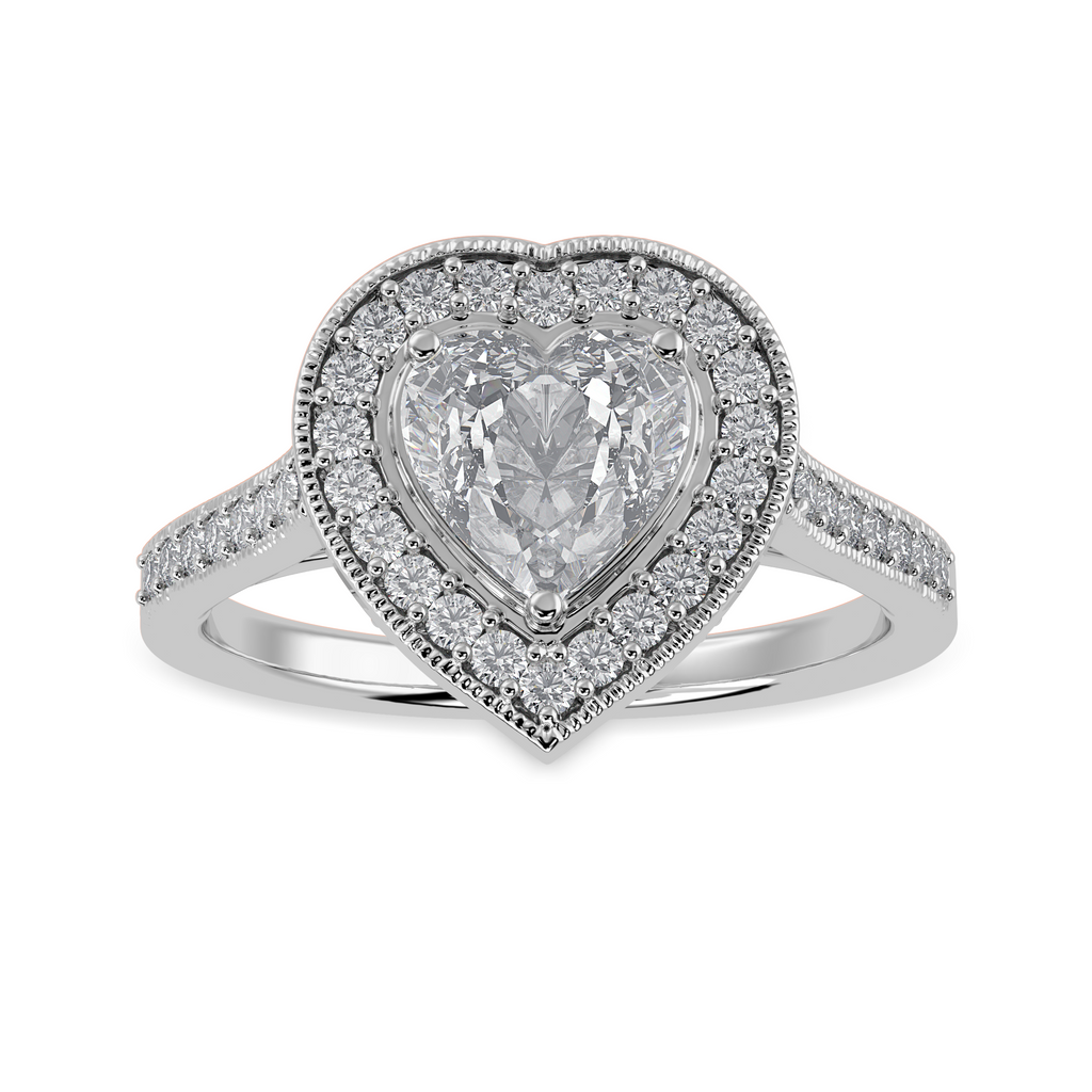 50-Pointer Heart Cut Solitaire Halo Diamond Shank Platinum Ring JL PT 1305-A   Jewelove.US