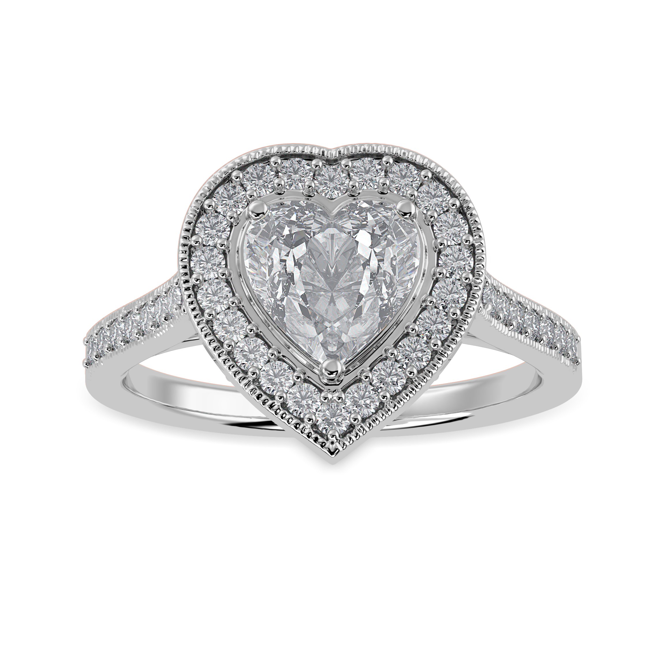 70-Pointer Heart Cut Solitaire Halo Diamond Shank Platinum Ring JL PT 1305-B   Jewelove.US