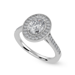 50-Pointer Oval Cut Solitaire Halo Diamond Shank Platinum Ring JL PT 1325-A   Jewelove.US