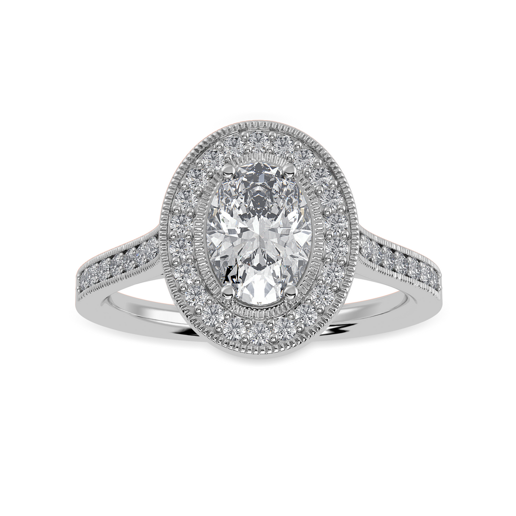 70-Pointer Oval Cut Solitaire Halo Diamond Shank Platinum Ring JL PT 1325-B   Jewelove.US