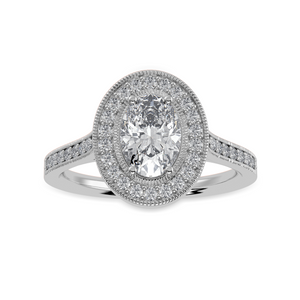 50-Pointer Oval Cut Solitaire Halo Diamond Shank Platinum Ring JL PT 1325-A   Jewelove.US