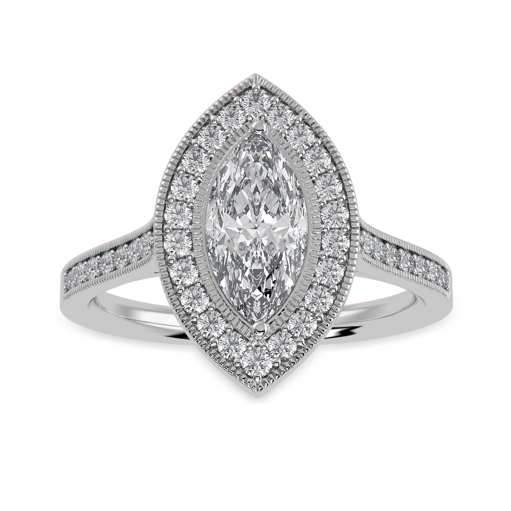 30-Pointer Marquise Cut Solitaire Halo Diamond Shank Platinum Ring JL PT 1326   Jewelove.US
