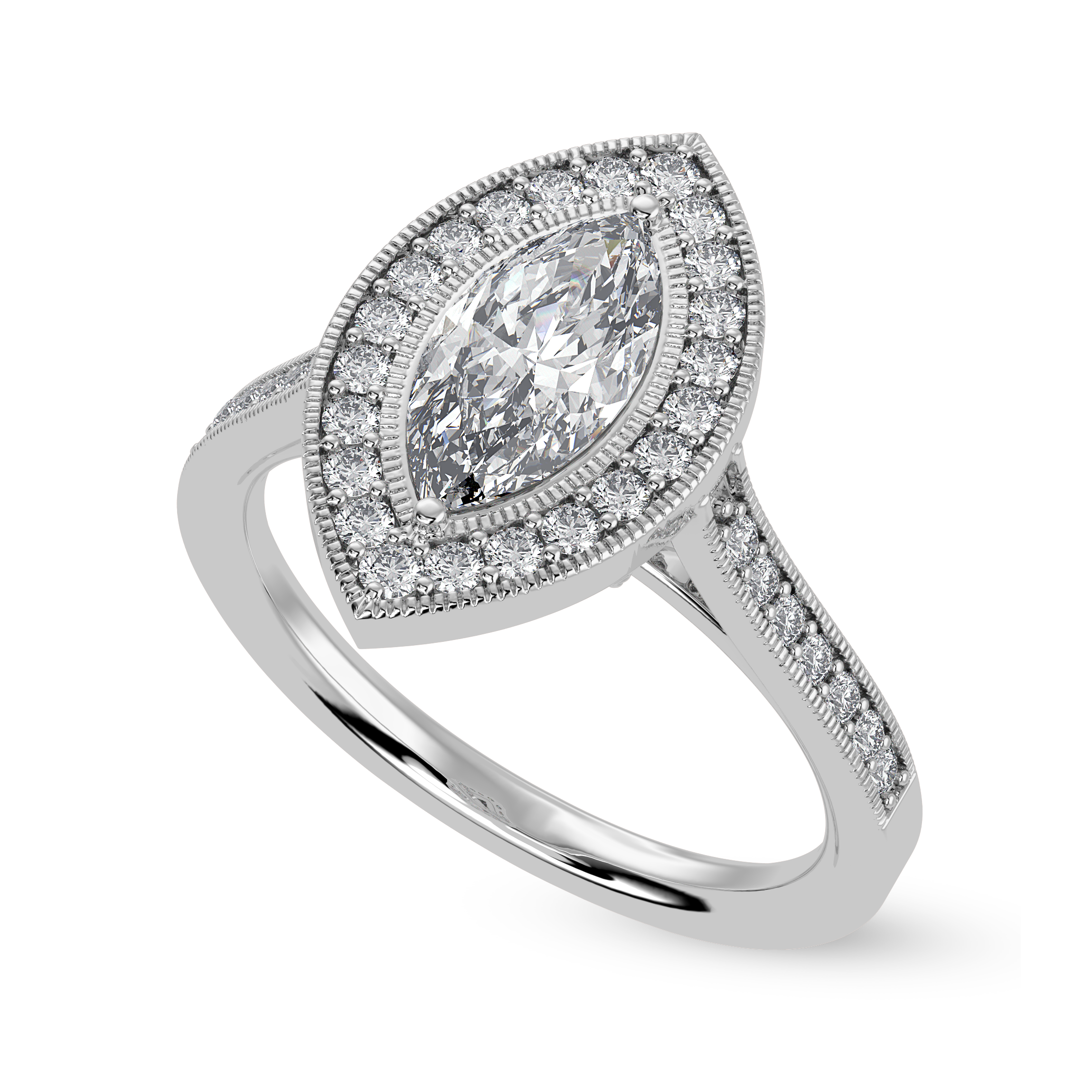 70-Pointer Marquise Cut Solitaire Halo Diamond Shank Platinum Ring JL PT 1326-B   Jewelove.US