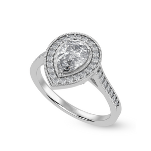 30-Pointer Pear Cut Solitaire Halo Diamond Shank Platinum Ring JL PT 1327   Jewelove.US