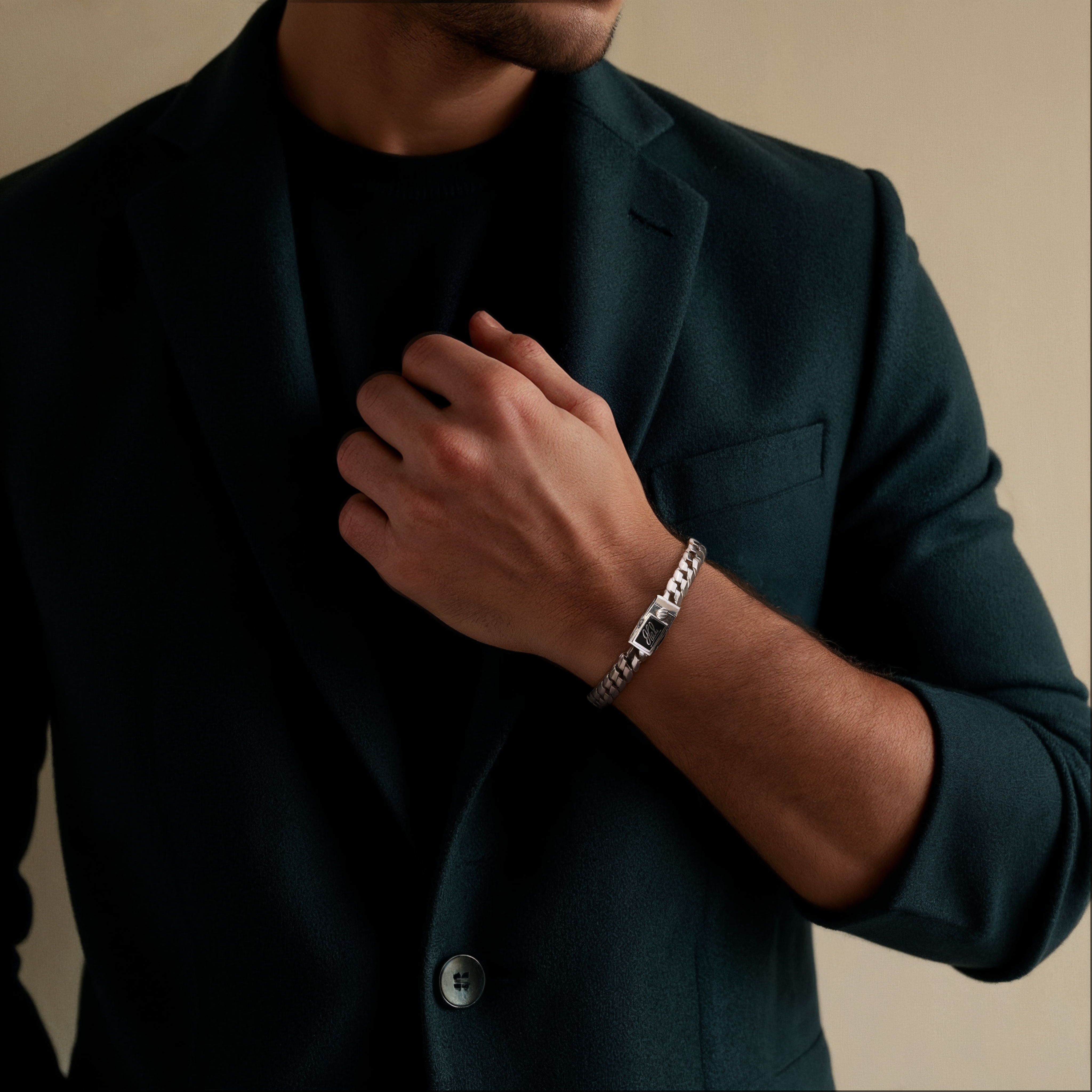 Men of Platinum | Black Enamel Bracelet for Men JL PTB MSD 102