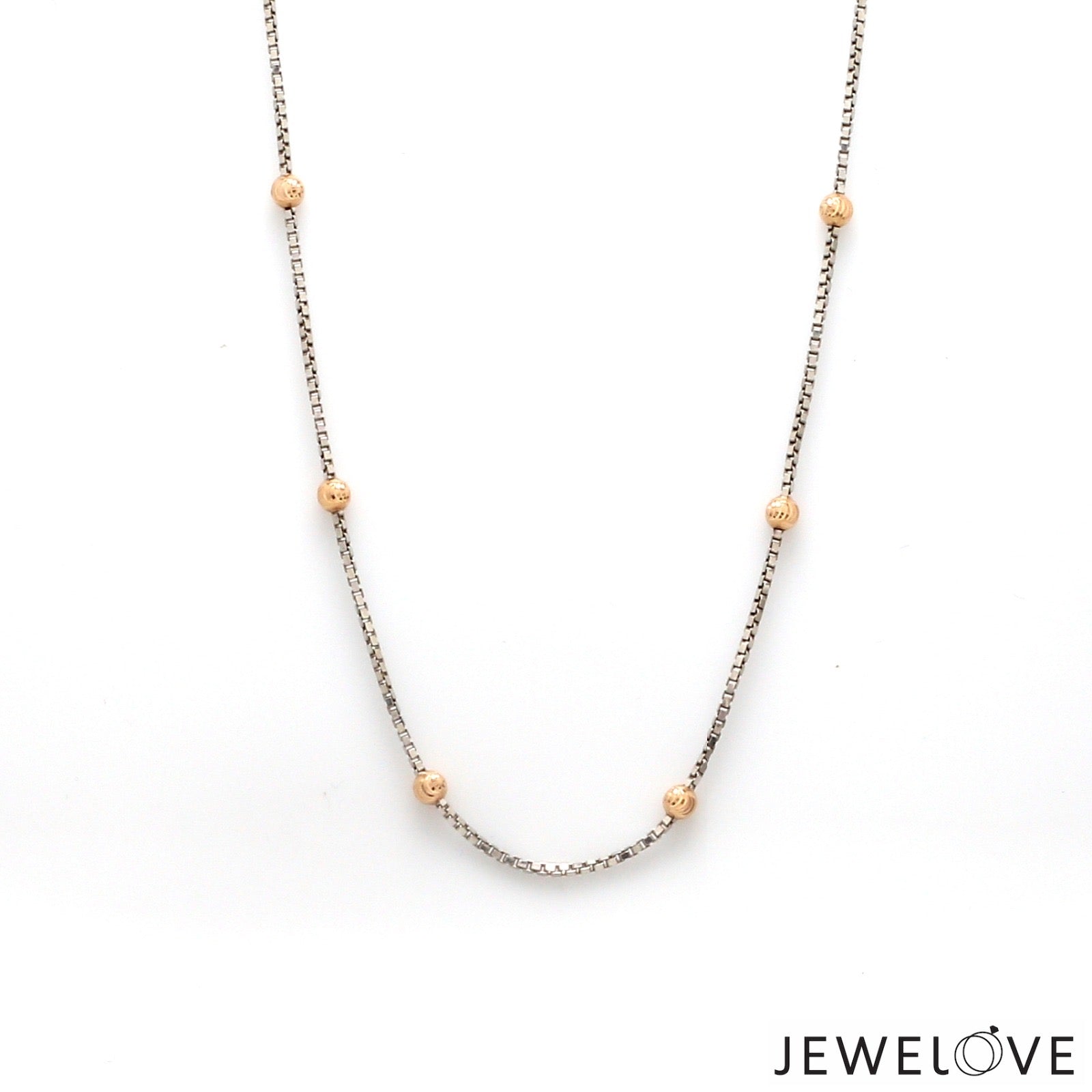 Japanese Platinum Box Chain with 3mm Rose Gold Diamond Cut Balls for Women JL PT CH 1260   Jewelove.US