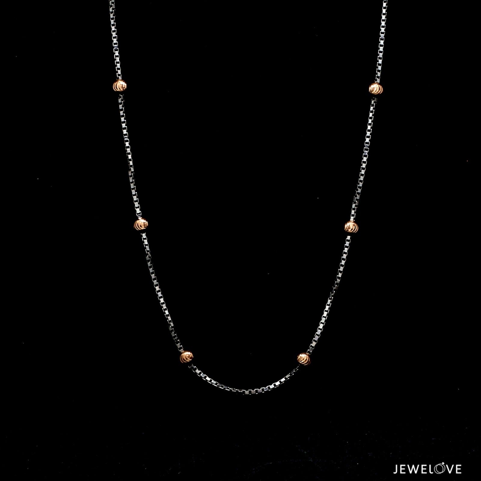 Japanese Platinum Box Chain with 3mm Rose Gold Diamond Cut Balls for Women JL PT CH 1260   Jewelove.US