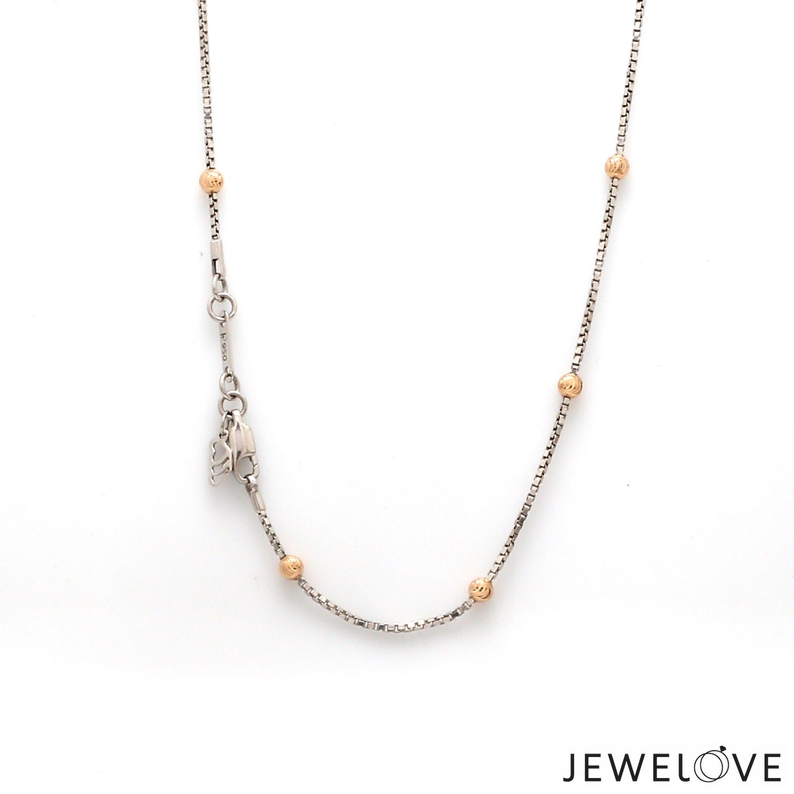 Japanese Platinum Box Chain with 3mm Rose Gold Diamond Cut Balls for Women JL PT CH 1260   Jewelove.US