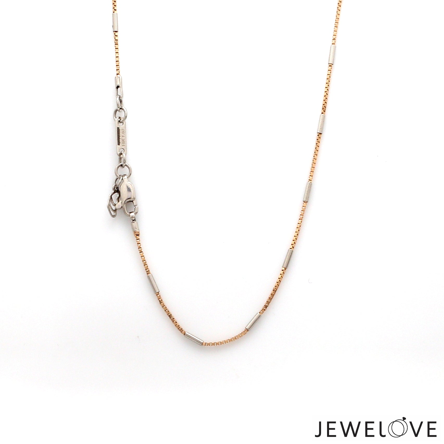1.25mm Japanese Rose Gold Box Chain with Platinum Roller Links  for Women JL PT CH 1261   Jewelove.US