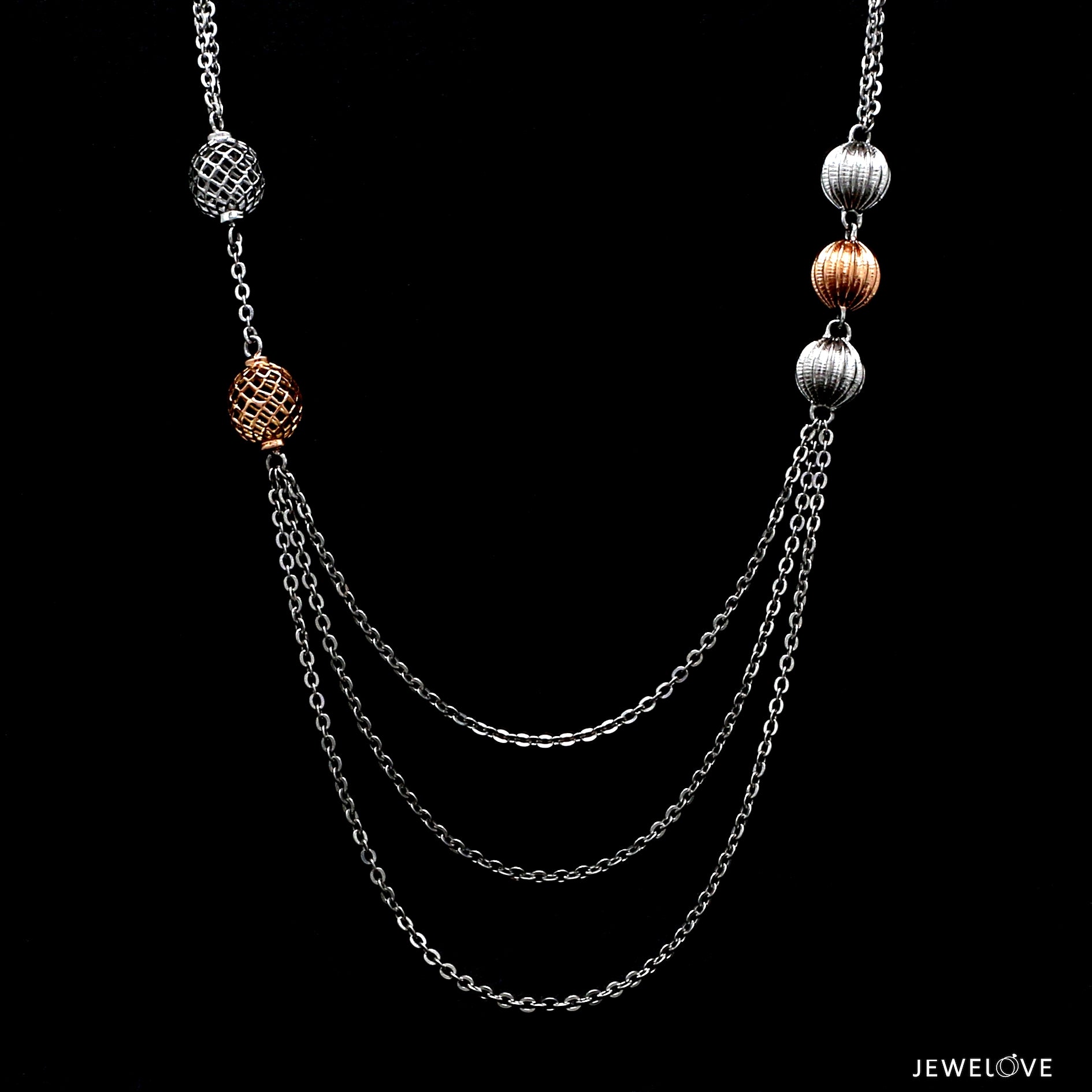 Platinum Rose Gold Triple Layer Necklace for Women JL PT CH 1364