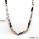 Load image into Gallery viewer, 4mm Platinum + 18K Rose Gold Chain with Black Ceramic for Men JL PT CH 1434
