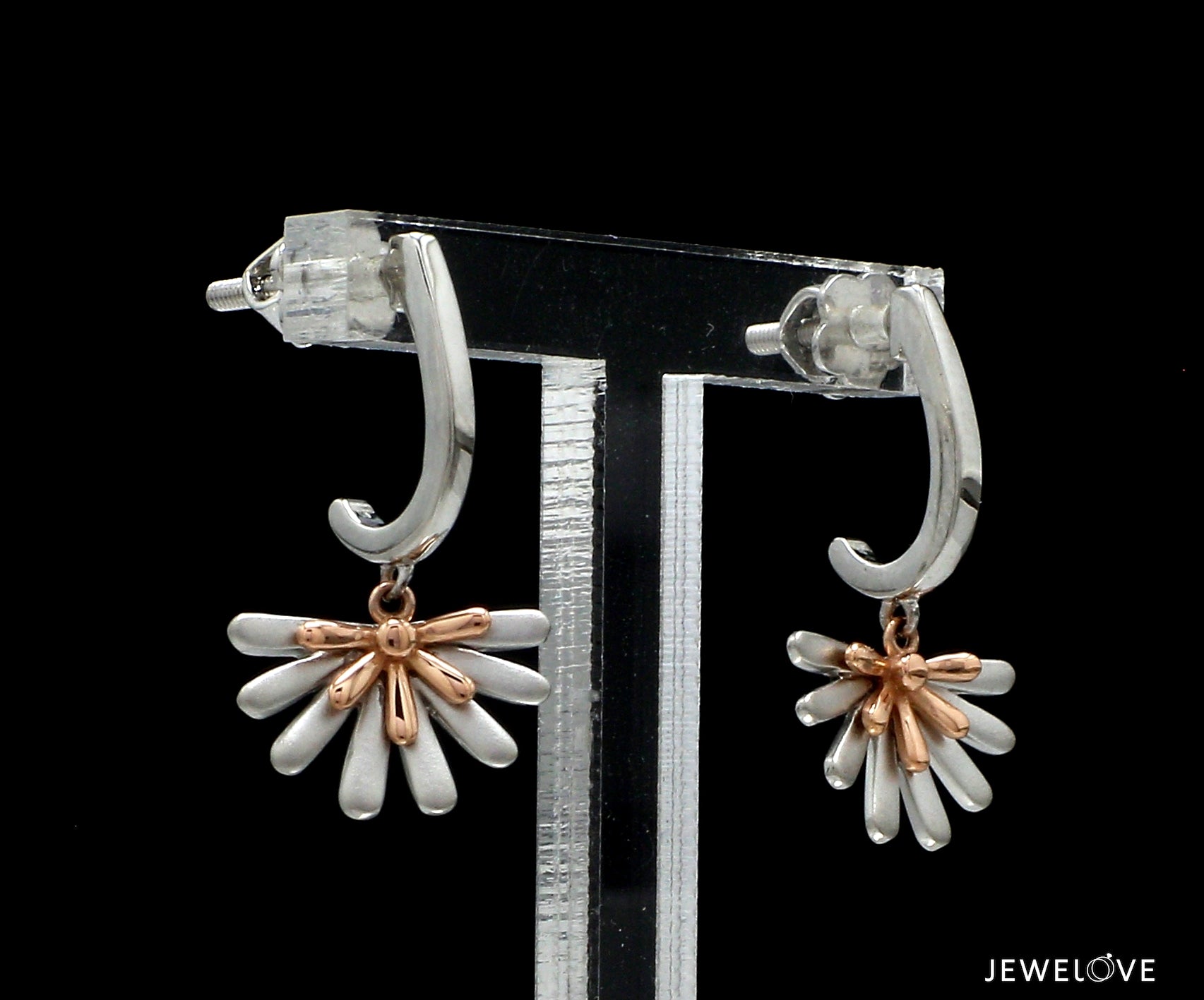 Evara Platinum Rose Gold Diamond Cut Earrings for Women JL PT E 256   Jewelove.US