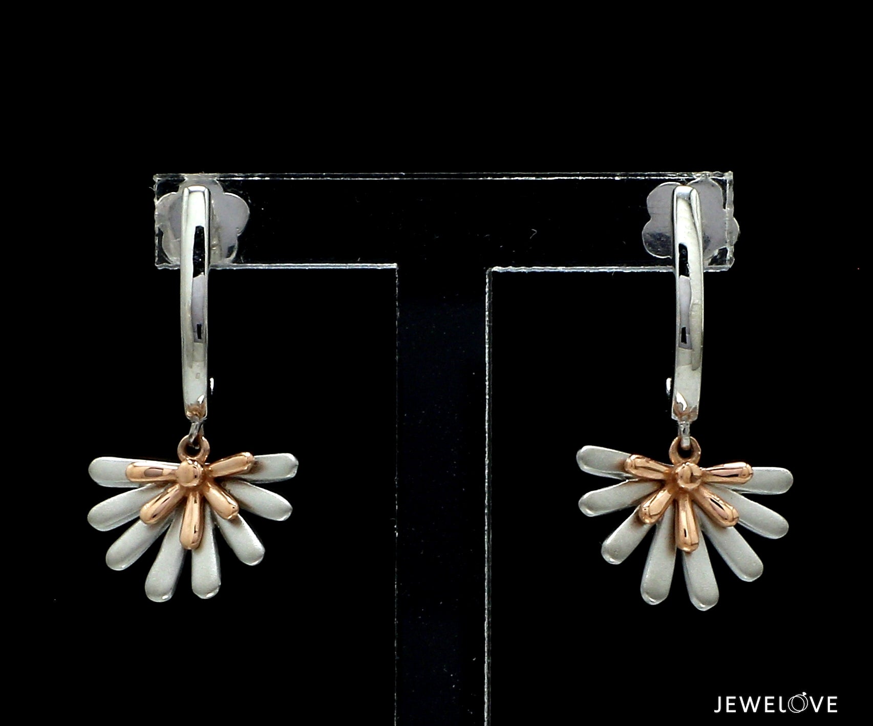 Evara Platinum Rose Gold Diamond Cut Earrings for Women JL PT E 256   Jewelove.US