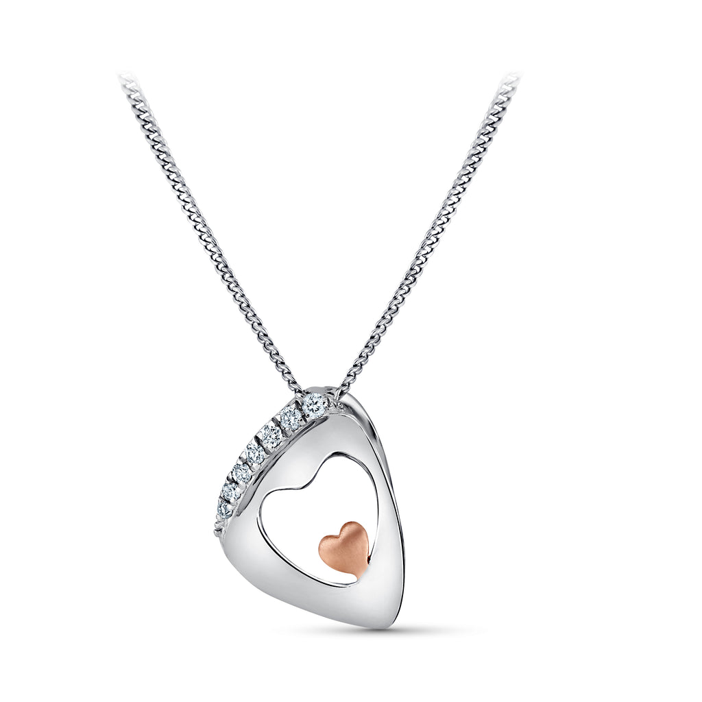Evara Platinum Diamonds Pendant with Rose Gold Heart JL PT P 323   Jewelove.US