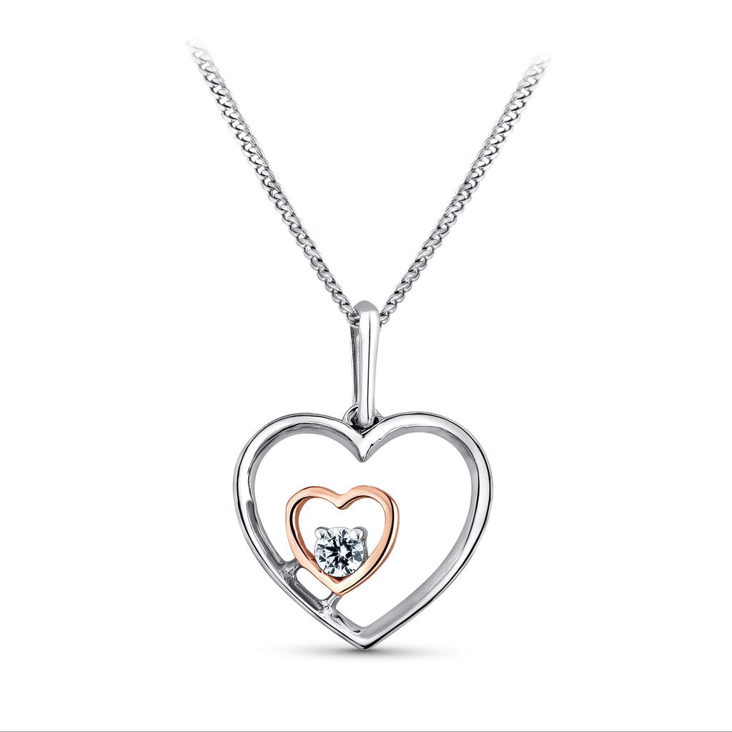 Evara Platinum & Rose Gold Heart Single Diamond Pendant JL PT P 325   Jewelove.US