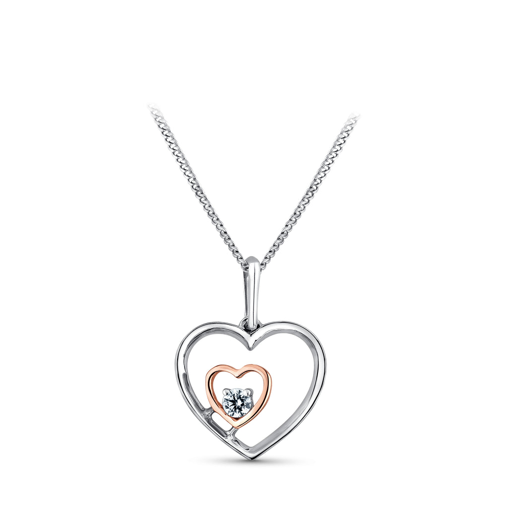 Evara Platinum & Rose Gold Heart Single Diamond Pendant JL PT P 325   Jewelove.US