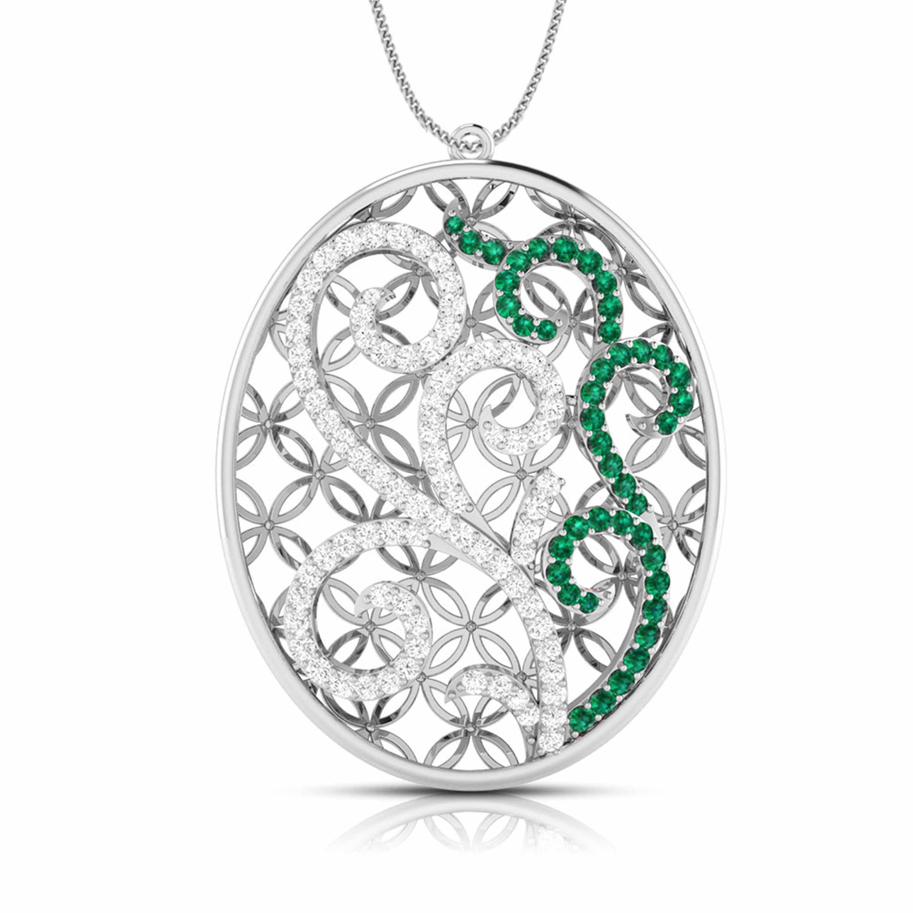 Platinum Diamond Pendant Set with Emerald JL PT PE NL8605E  Pendant-only Jewelove.US