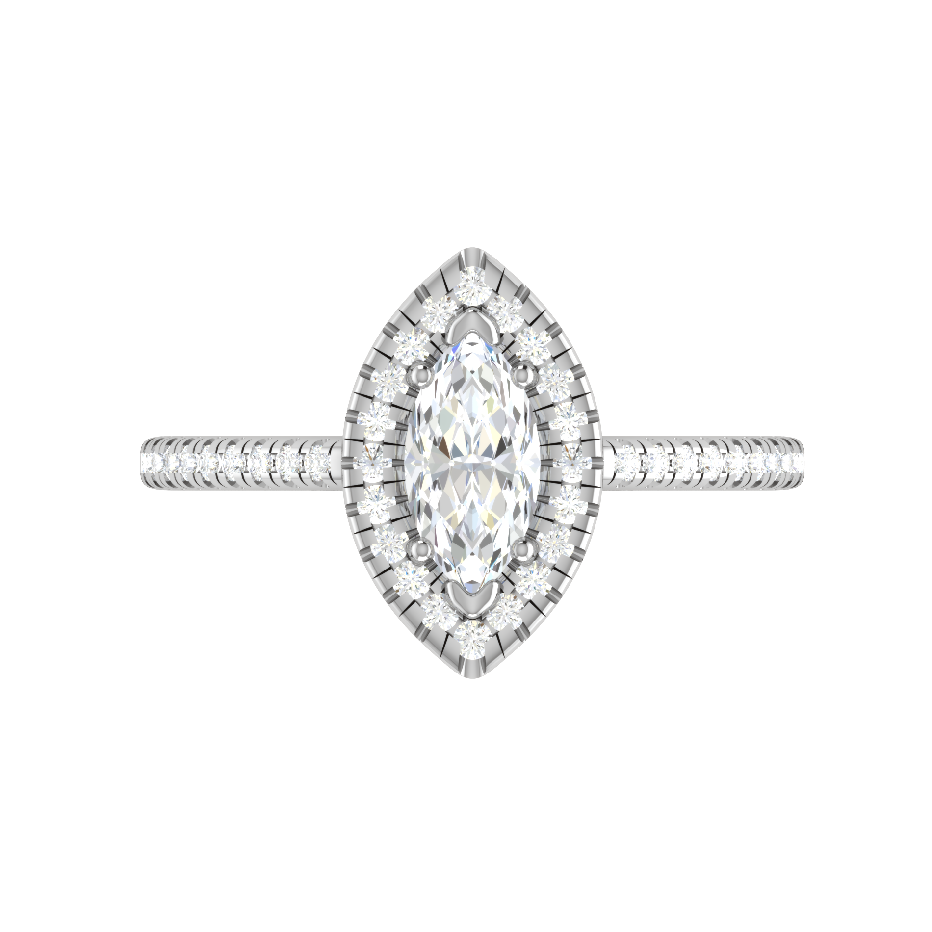 30-Pointer Marquise Cut Solitaire Halo Diamond Shank Platinum Ring JL PT RH MQ 122   Jewelove.US