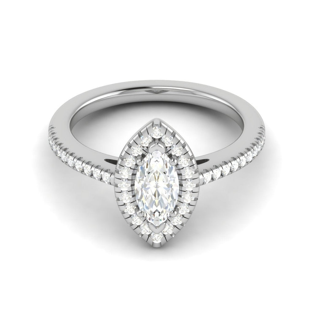 30-Pointer Marquise Cut Solitaire Halo Diamond Shank Platinum Ring JL PT RH MQ 122   Jewelove.US