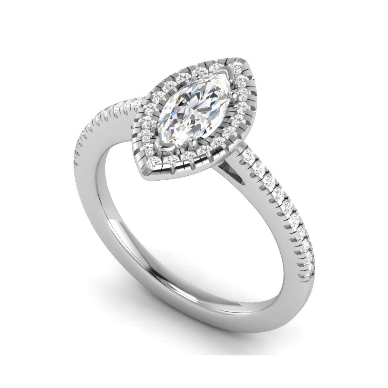 30-Pointer Marquise Cut Solitaire Halo Diamond Shank Platinum Ring JL PT RH MQ 122   Jewelove.US