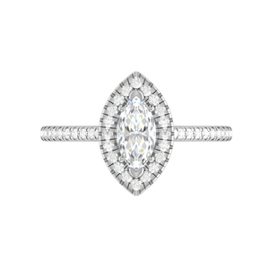 50-Pointer Marquise Cut Solitaire Halo Diamond Shank Platinum Ring JL PT RH MQ 122-A   Jewelove.US