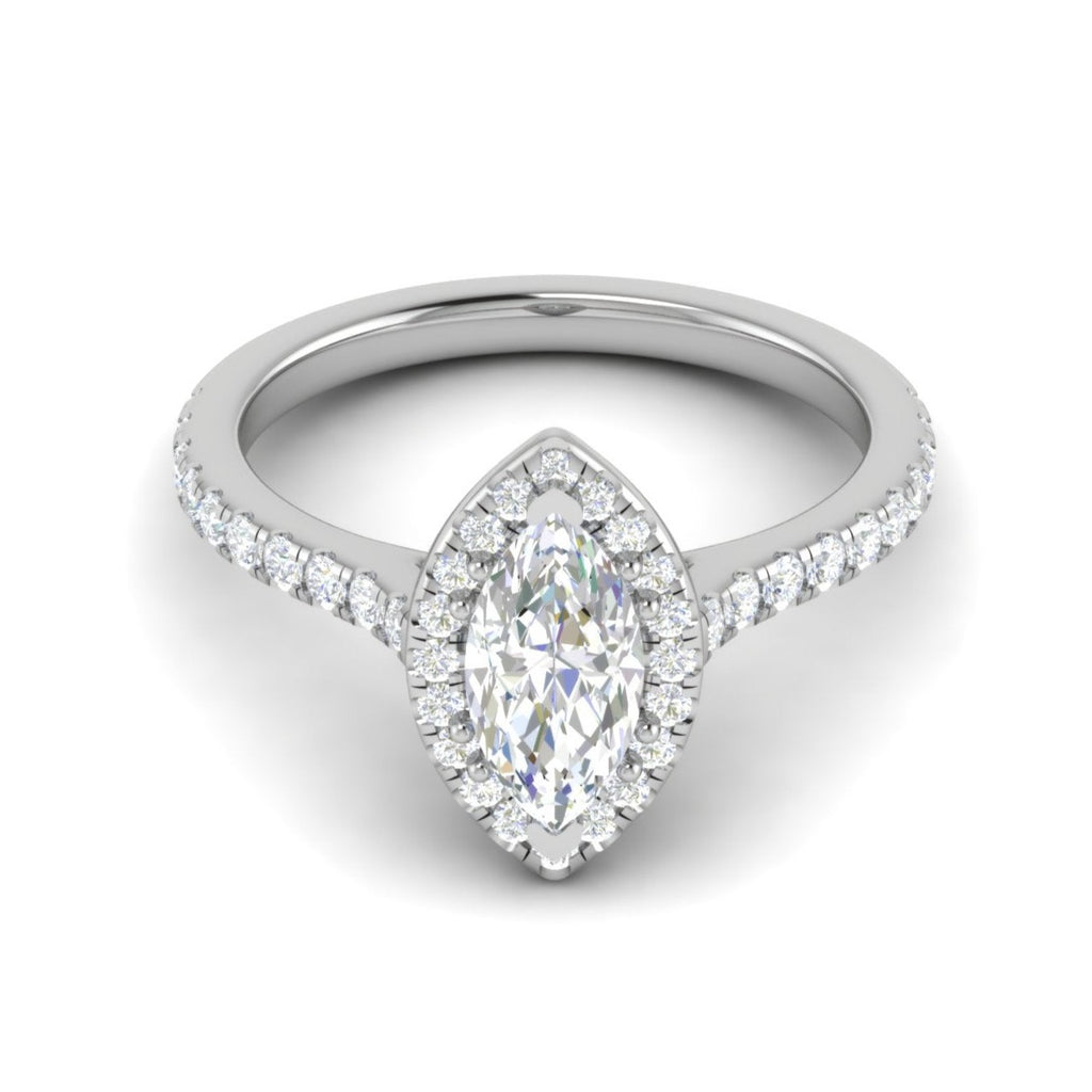 30-Pointer Marquise Cut Solitaire Halo Diamond Shank Platinum Ring JL PT RH MQ 140   Jewelove.US