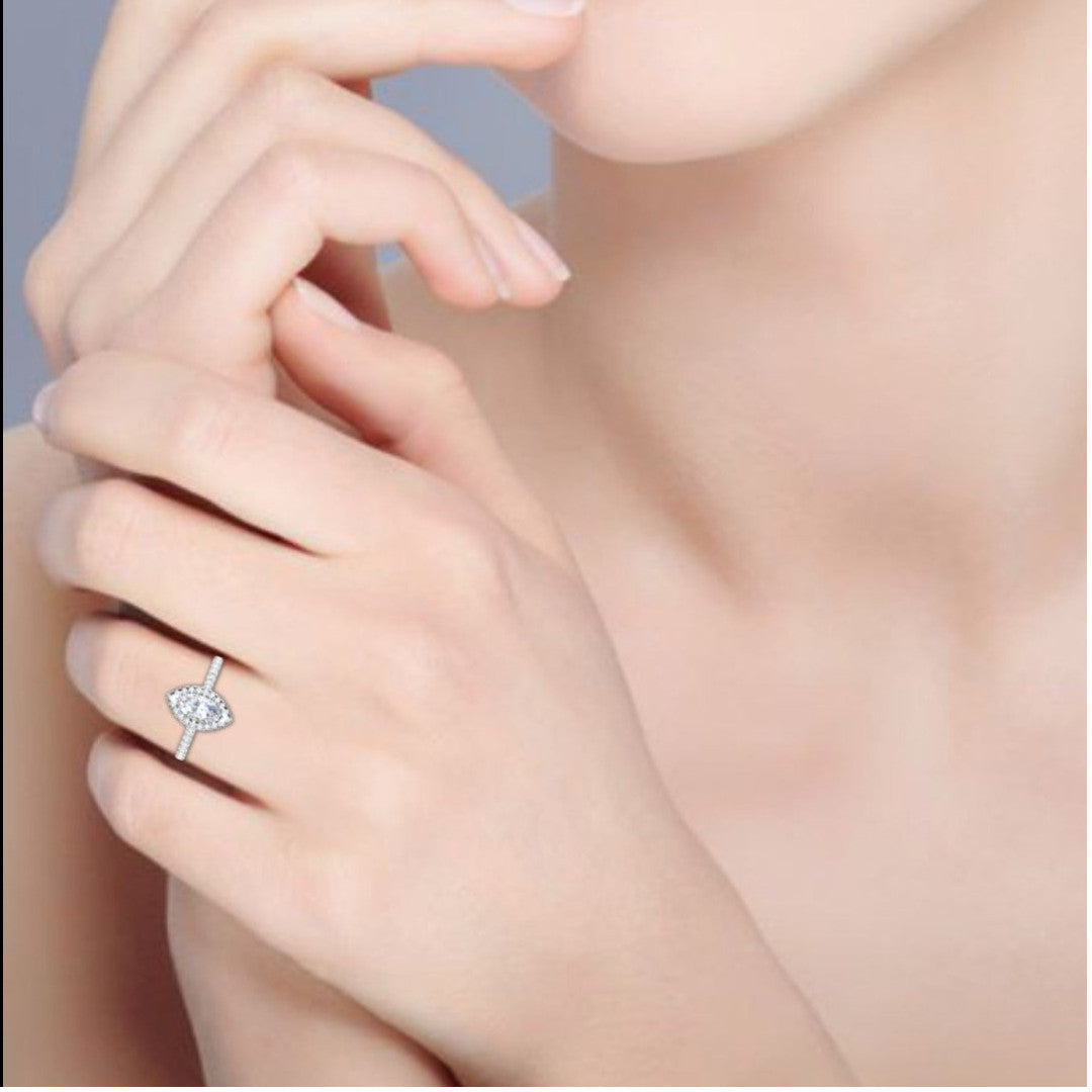 30-Pointer Marquise Cut Solitaire Halo Diamond Shank Platinum Ring JL PT RH MQ 140   Jewelove.US