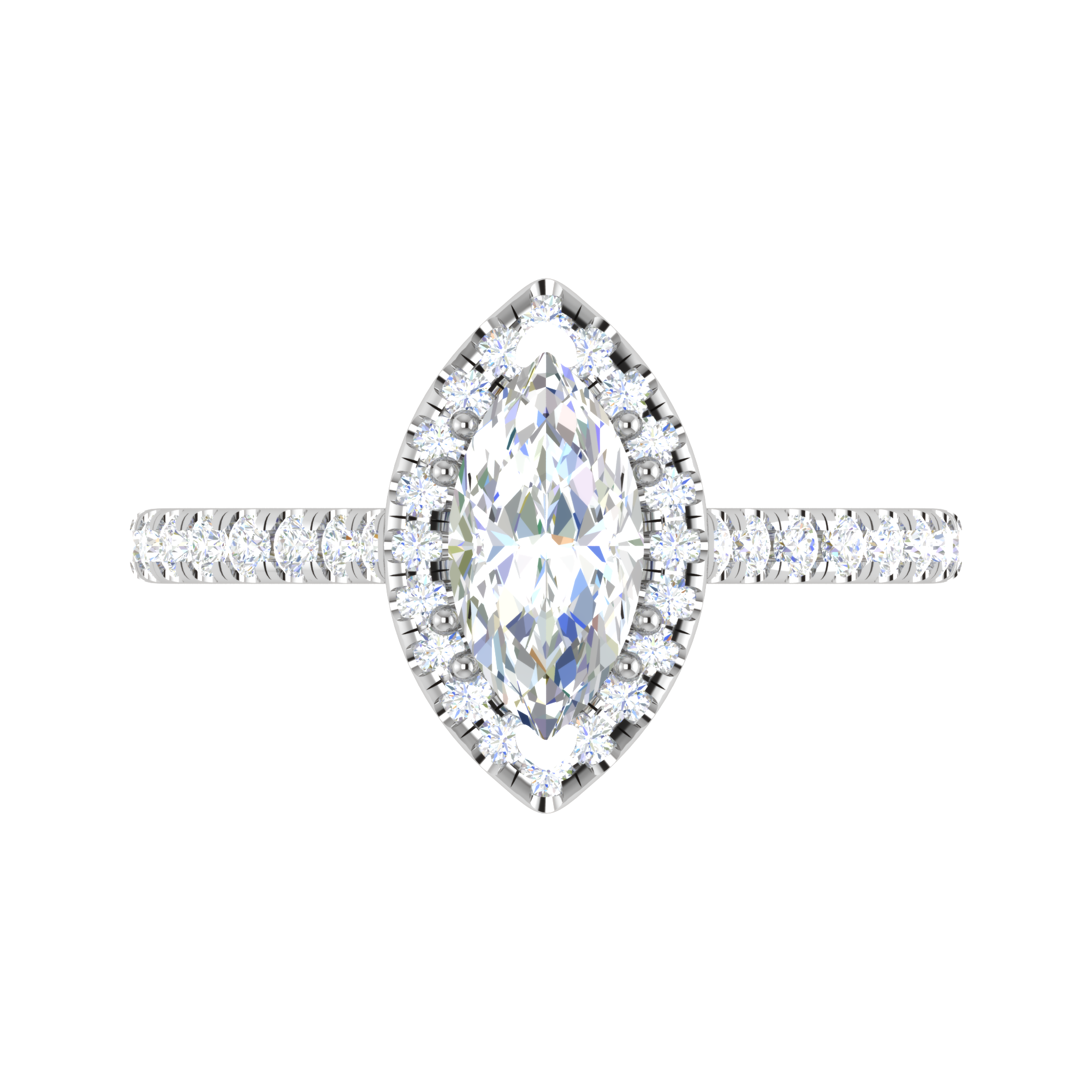 70-Pointer Marquise Cut Solitaire Halo Diamond Shank Platinum Ring JL PT RH MQ 140-B   Jewelove.US