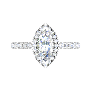 70-Pointer Marquise Cut Solitaire Halo Diamond Shank Platinum Ring JL PT RH MQ 140-B   Jewelove.US