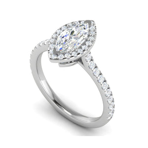30-Pointer Marquise Cut Solitaire Halo Diamond Shank Platinum Ring JL PT RH MQ 140   Jewelove.US