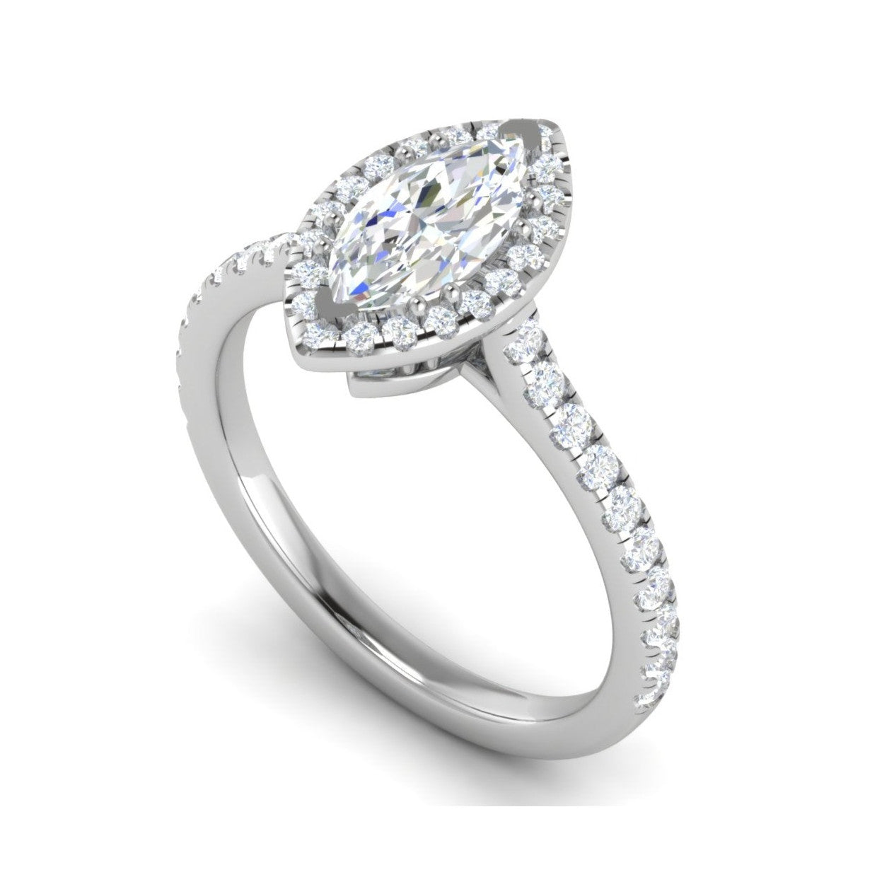50-Pointer Marquise Cut Solitaire Halo Diamond Shank Platinum Ring JL PT RH MQ 140-A   Jewelove.US