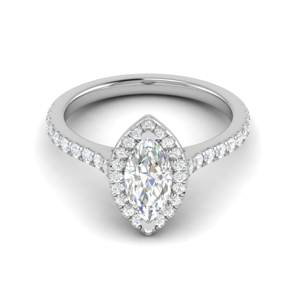 70-Pointer Marquise Cut Solitaire Halo Diamond Shank Platinum Ring JL PT RH MQ 140-B   Jewelove.US