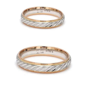 Japanese Platinum & Rose Gold Couple Rings with Slanting Cuts JL PT 603   Jewelove.US