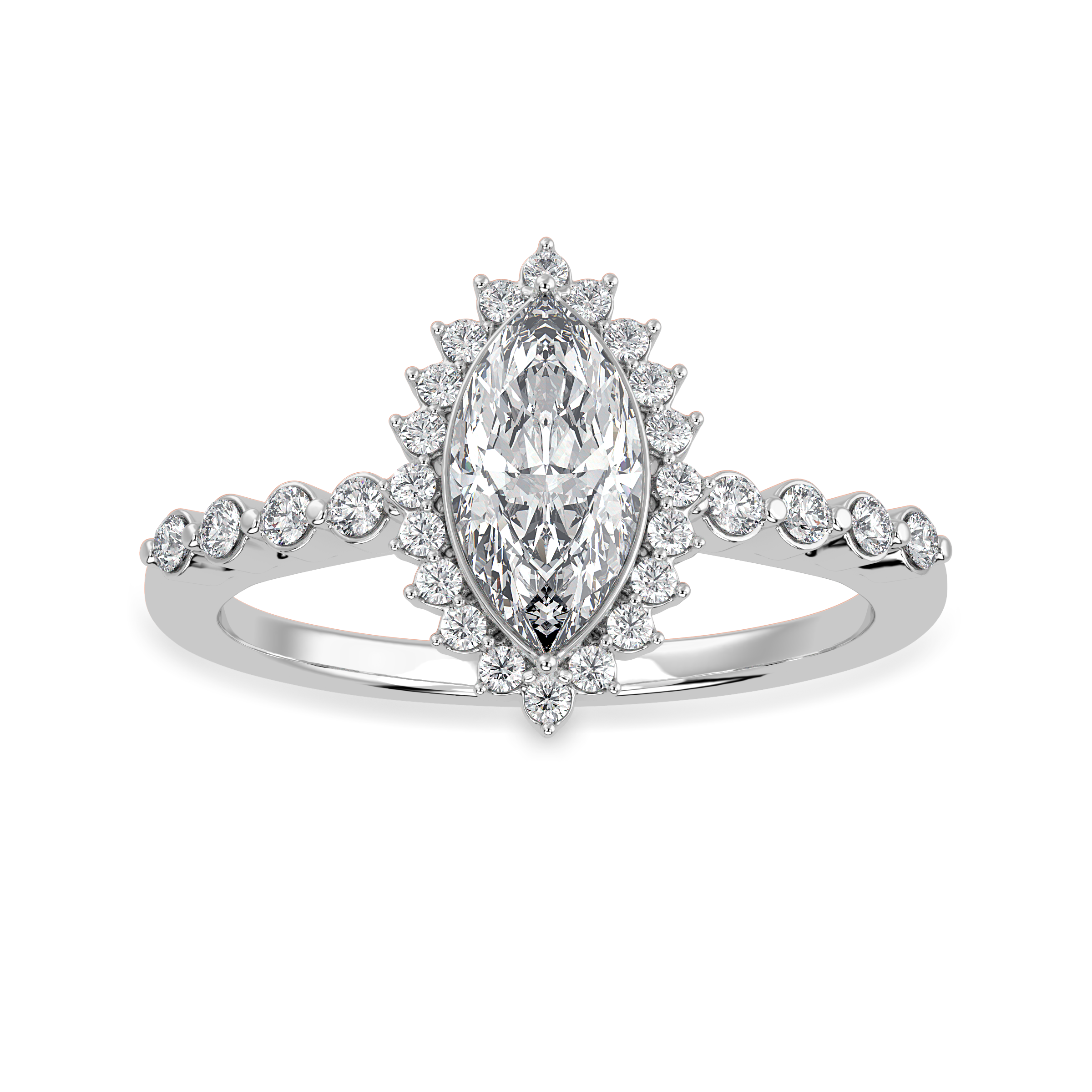 70-Pointer Marquise Cut Solitaire Halo Diamond Shank Platinum Ring JL PT 1254-B   Jewelove.US