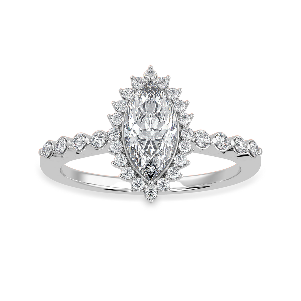 70-Pointer Marquise Cut Solitaire Halo Diamond Shank Platinum Ring JL PT 1254-B   Jewelove.US